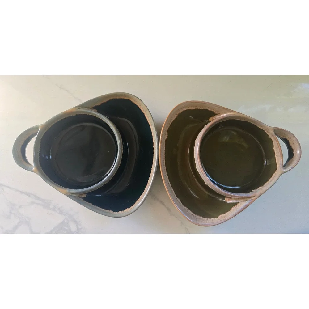 LTD Commodities Stoneware Chip and Dip Bowls Set of 2 Black‎ Olive Green Rustic